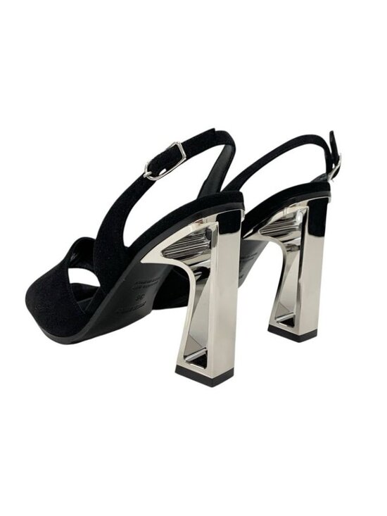 Hermes Crystal 105 Sandals Shoes Suede Black Silver Strap main image 6